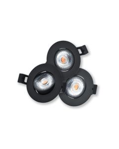 LED Camini Downlight rond kantelbaar 8W 36º 2.700K IP44 dimbaar 3-pack Zwart